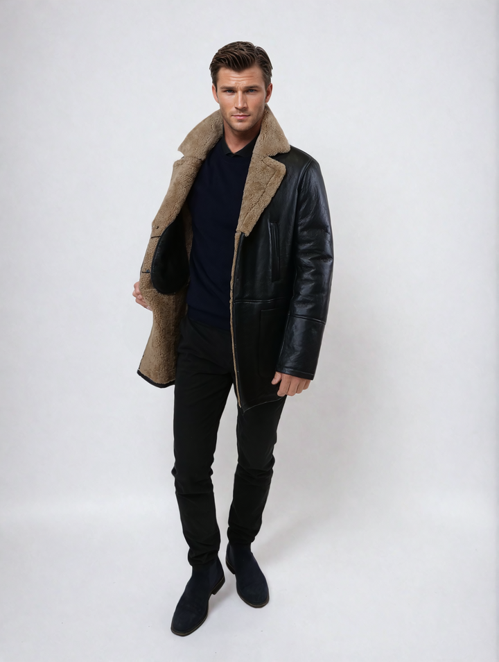 Georges, 82 cm - veste de shearling d'agneau rocheux - Homme - noir