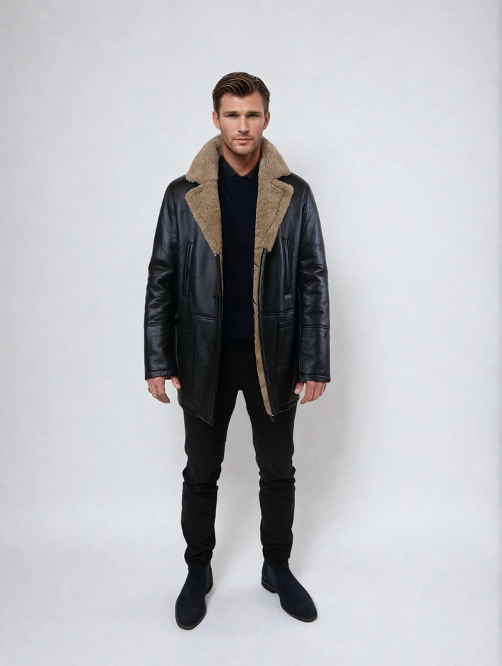 Georges, 82 cm - veste de shearling d'agneau rocheux - Homme - noir