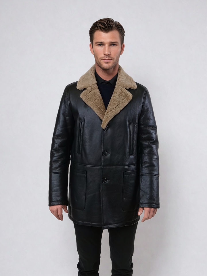 Georges, 82 cm - veste de shearling d'agneau rocheux - Homme - noir