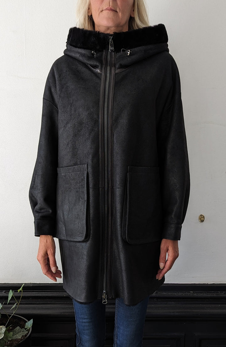 Gavina, 84 cm. - Hood - Nappa Lamb - Women - Black