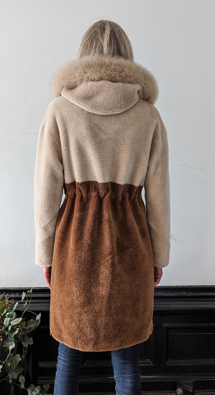 Gabia, 100 cm. - Hood - Air Wool Coat - Women - Light Camel & Camel