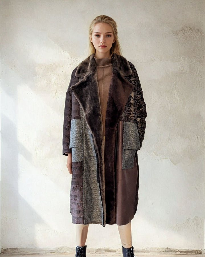 Iseline 116 cm. - Rulam frakke oversize - Dame - Multi farve brun