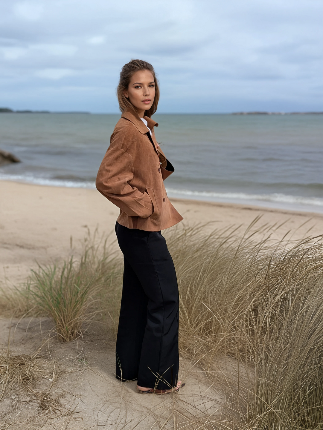 Adrina, 56 cm. - Gede ruskindslæder - Damer - Cognac