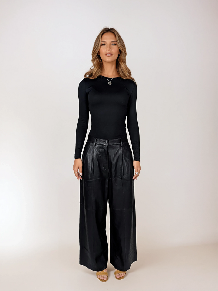 Julia Trousers - Lamb Thick Dace Leather -Women - Black