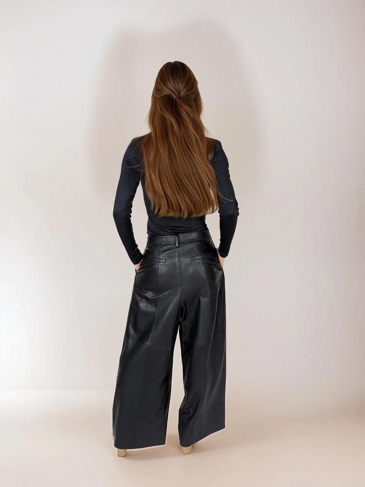 Julia Trousers - Lamb Thick Dace Leather -Women - Black