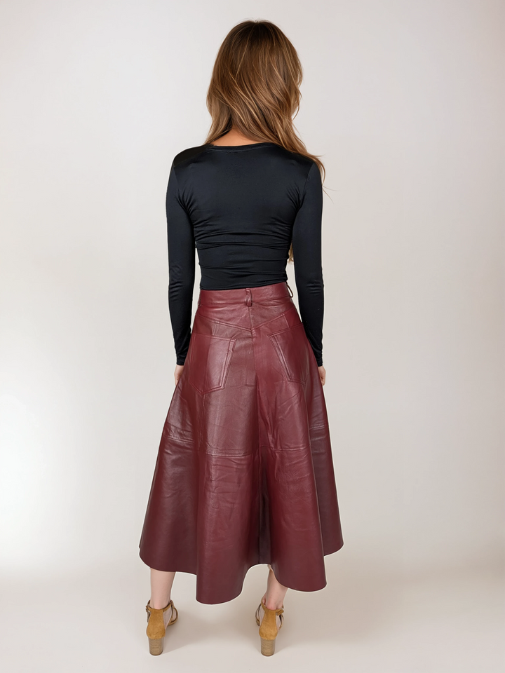 Middie Skirt - Lamb Leather - Women - Cherry