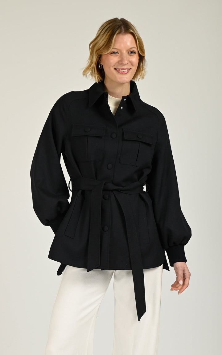 Navy Blue Eugenia Wool Gabardine Coat - Women