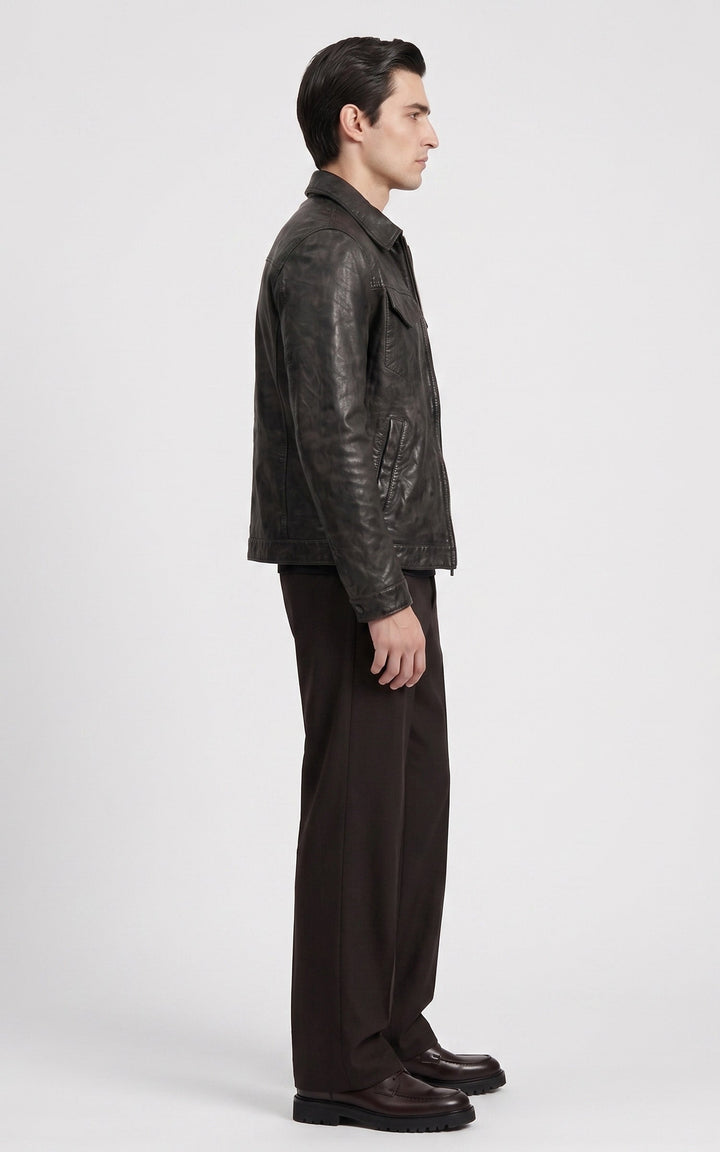 Black Leather Worker Jacket 87131 - Men