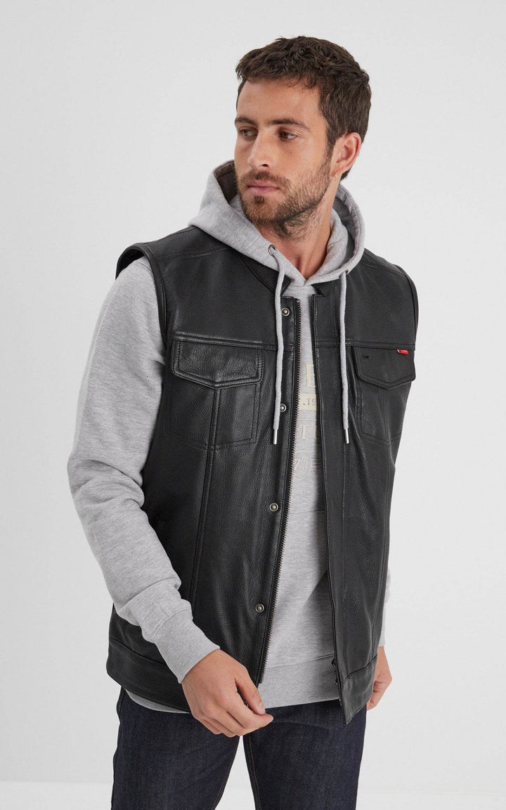 Hot Road Black Leather Biker Vest - Men