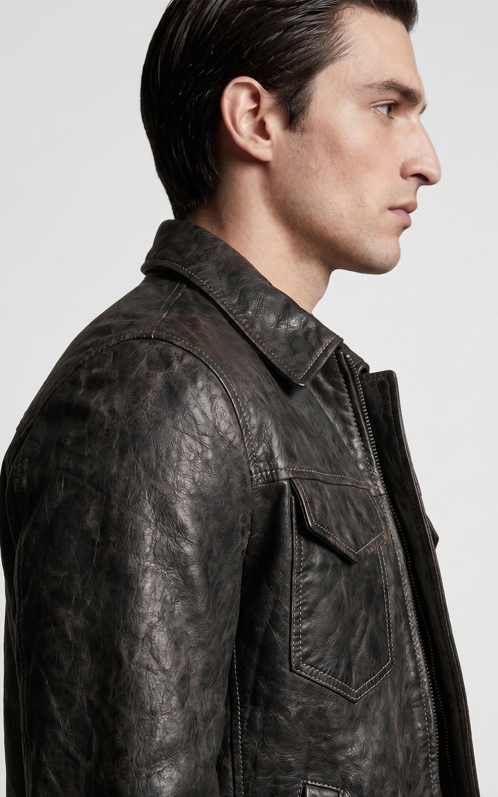 Black Leather Worker Jacket 87131 - Men