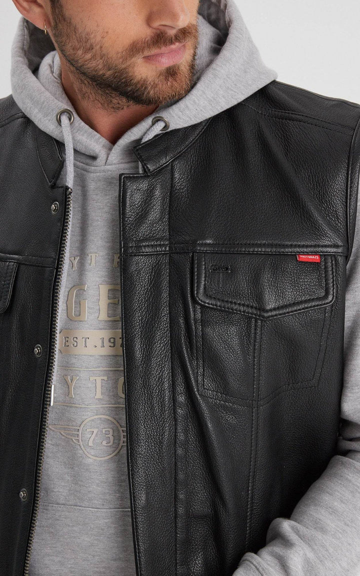 Hot Road Black Leather Biker Vest - Men