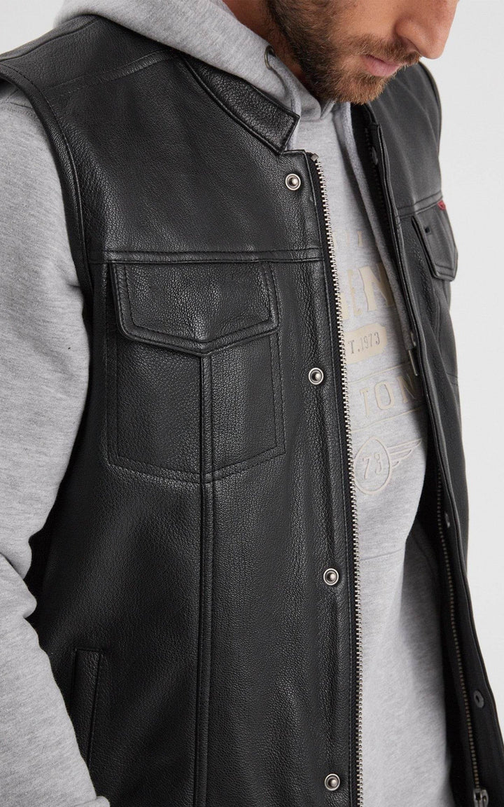 Hot Road Black Leather Biker Vest - Men