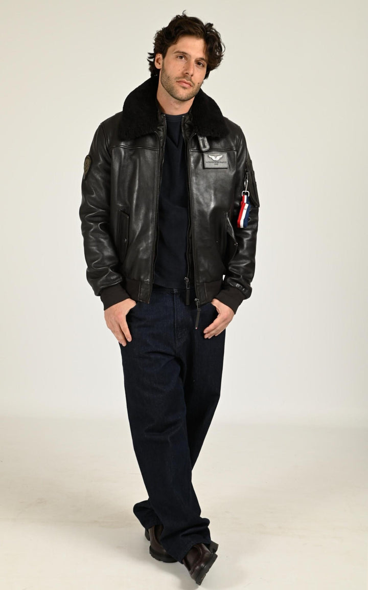 Pilote Cuir Homme Patrouille De France, modèle Rafal de couleur marron