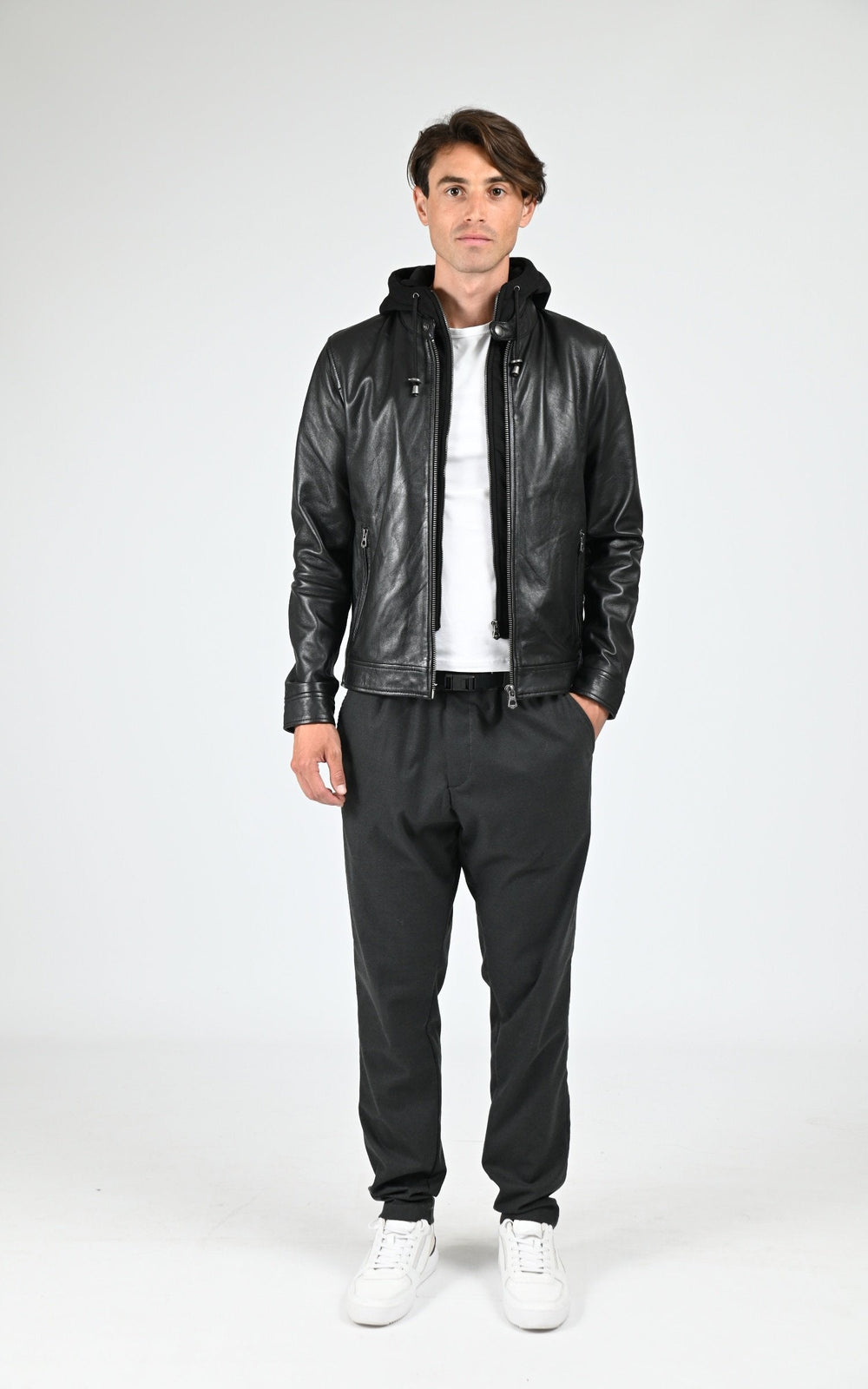 Blouson Cuir Homme Daytona 73, modèle Shafter hood 104441 de couleur black
