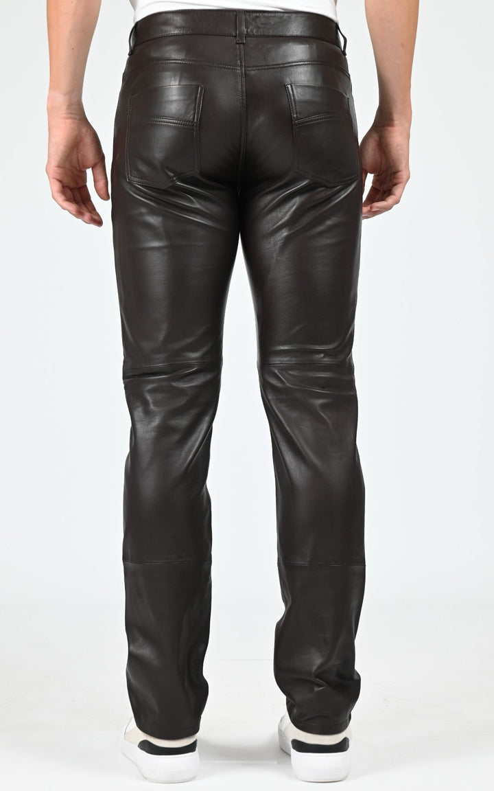 Brown Sexy Man Slim Leather Pants - Men