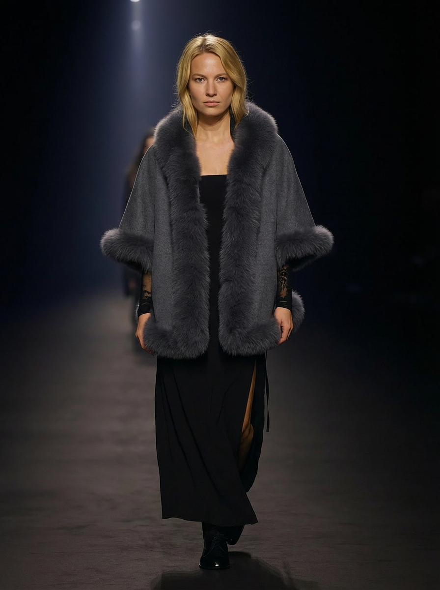 Chadron-Umhang, 65 cm. - Dünnere Double-Face-Wolle – Grau