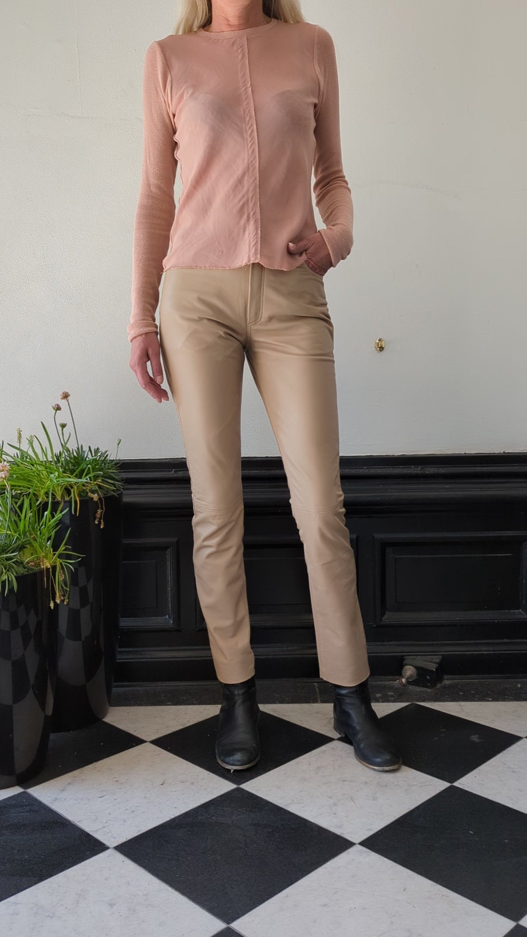 Jill Hose – Hose aus Lammnappaleder – Damen – Cafe Latte