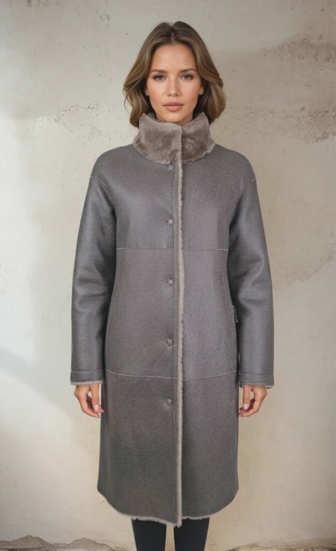 Giorgiana, 95 cm. - Krage - Nappa Lamb Crack Washed -Dam - Brun