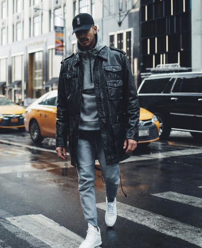 Owen, 77 cm. - Halsband - Lammgewaschenes Leder - Herren - Schwarz