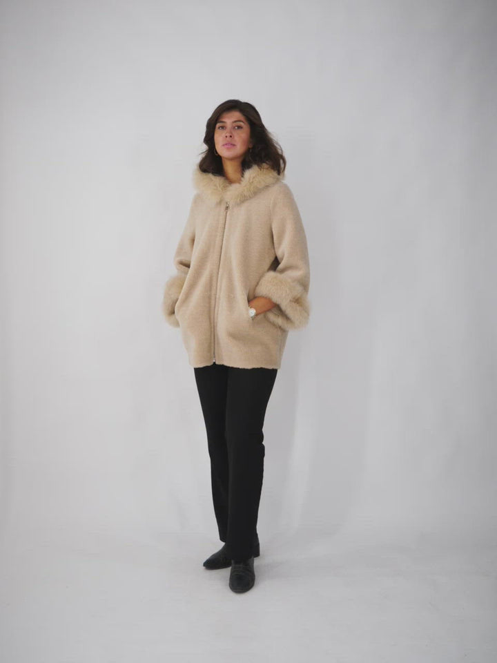 Franciane, 78 cm. - Hood - Air Wool - Women - Light Camel