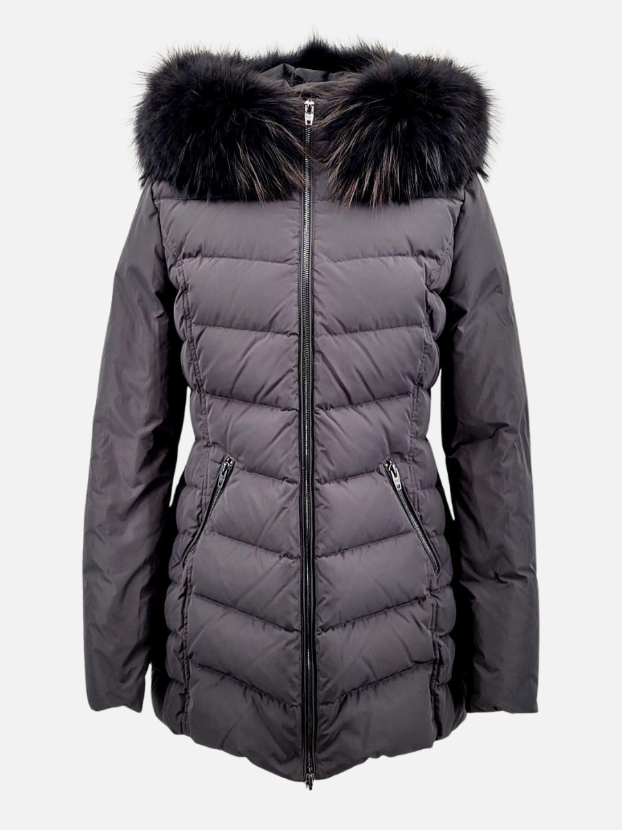 Brandy Antracite Down Jacket With Fur Trim - Women