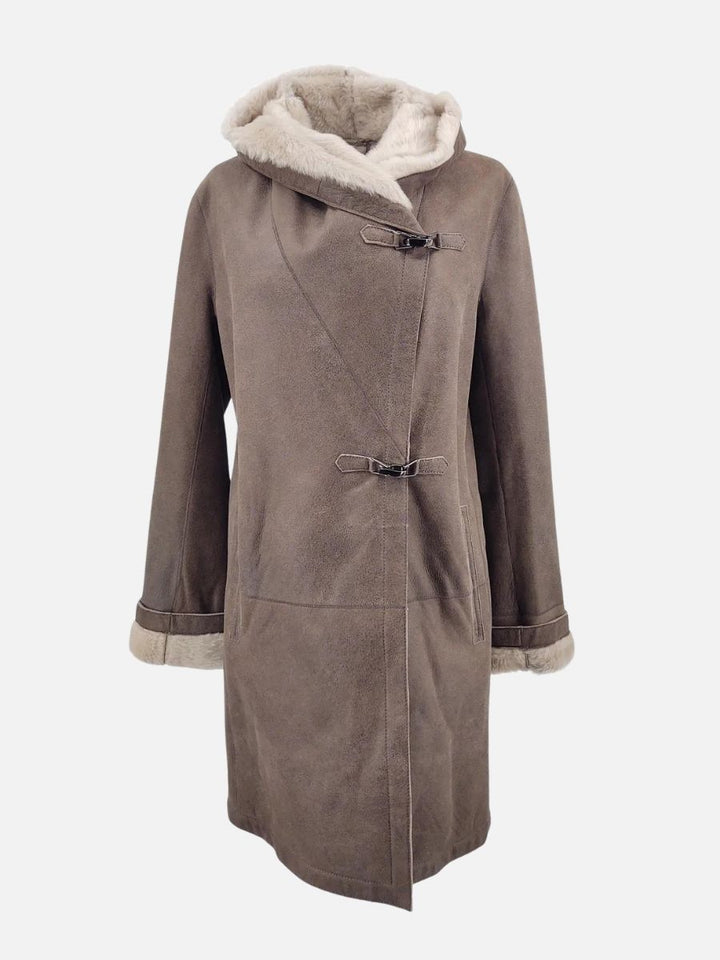 969, 90 cm. - Capuche - Nappa Lamb Crack Washed -Femme - Marron / Lamme Pels - Levinsky -Kvinde