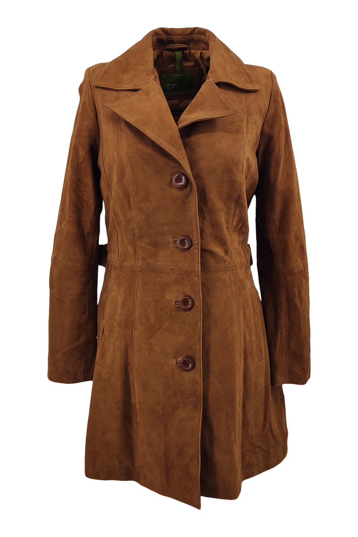 Trenchcoat – Ziegenwildleder, dickes Leder – Damen – Cognac / Læder Skinds Jakke – Levinsky - Kvinde | STAMPE PELS