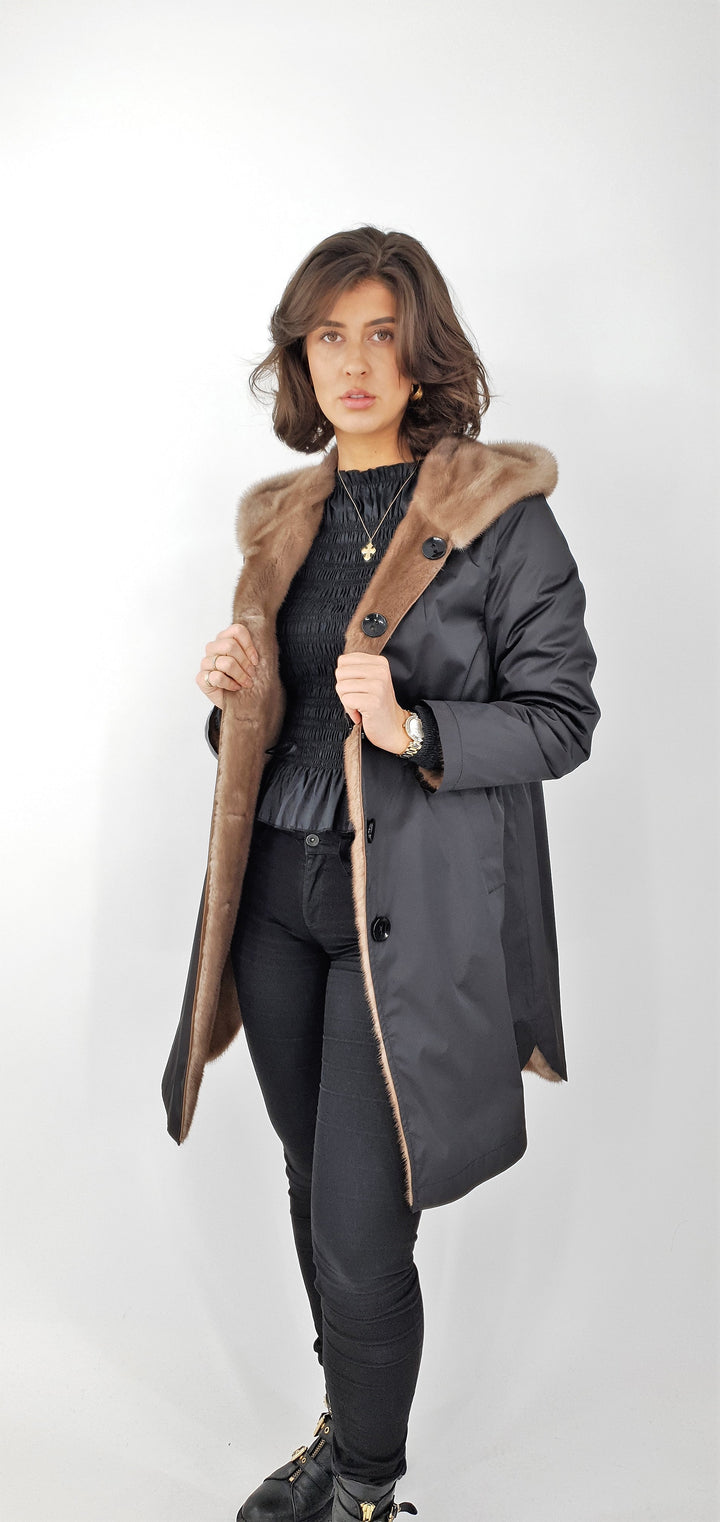 DPW98115-1, 92 cm. - Hood - Textile - Mink - Femmes - Black