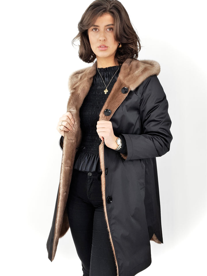 DPW98115-1, 92 cm. - Hood - Textile - Mink - Femmes - Black