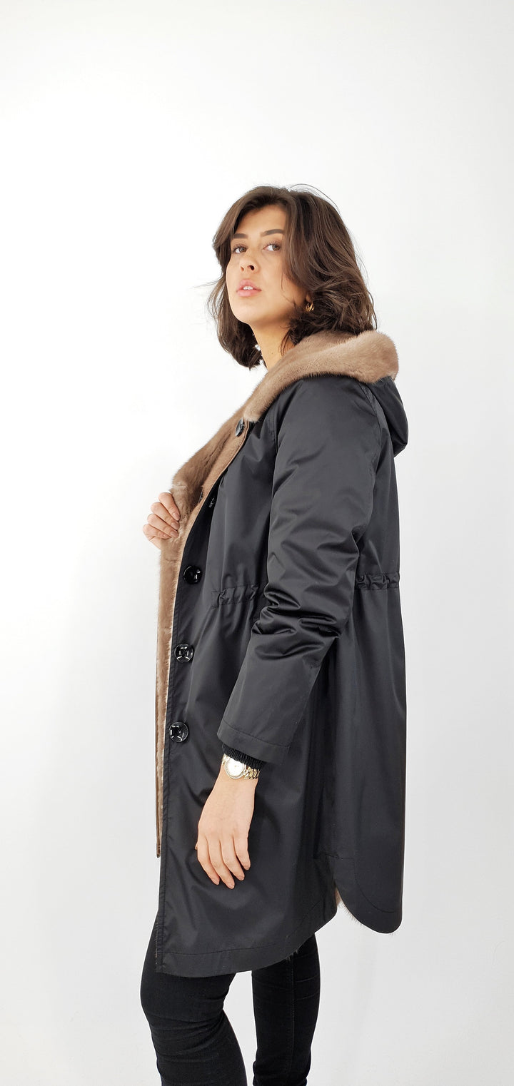 DPW98115-1, 92 cm. - Hood - Textile - Mink - Femmes - Black