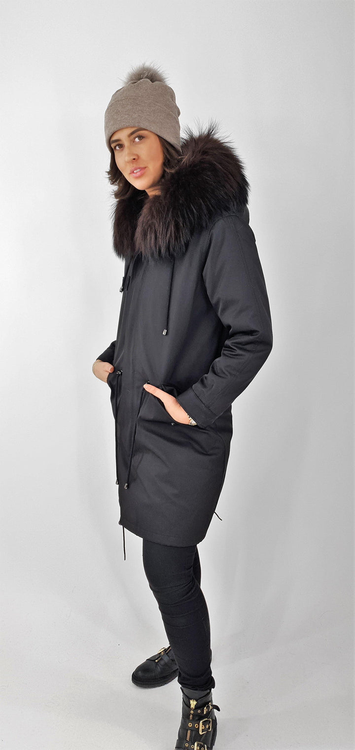 K1685, 95 cm. - Hood - Textile - Women - Black - Textile - Women - K1685, 95 cm. - Hood - Textile - Women - Black - Stampe Pels