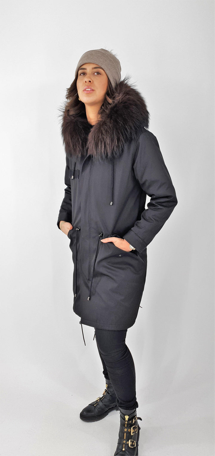 K1685, 95 cm. - Hood - Textile - Women - Black - Textile - Women - K1685, 95 cm. - Hood - Textile - Women - Black - Stampe Pels