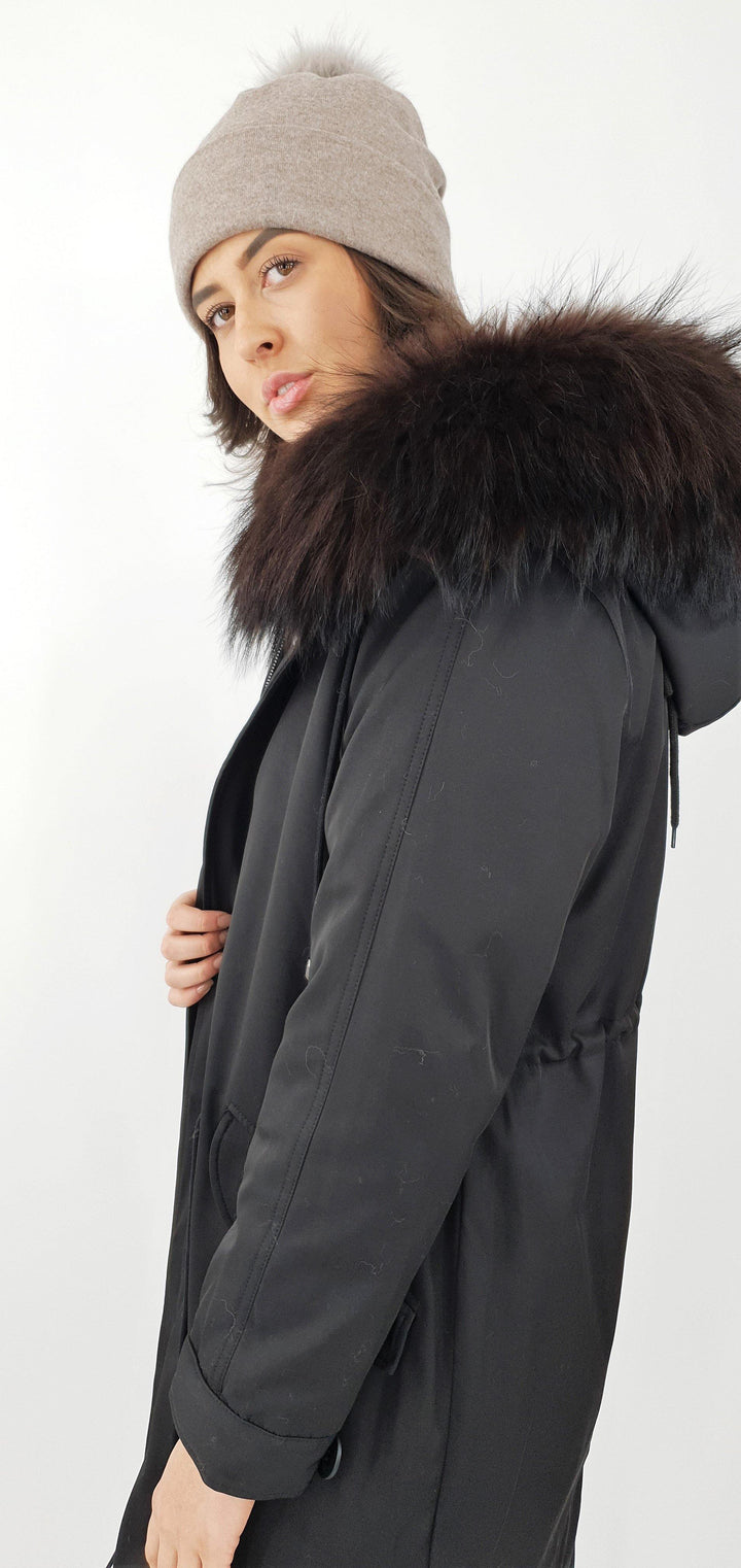 K1685, 95 cm. - Hood - Textile - Women - Black - Textile - Women - K1685, 95 cm. - Hood - Textile - Women - Black - Stampe Pels