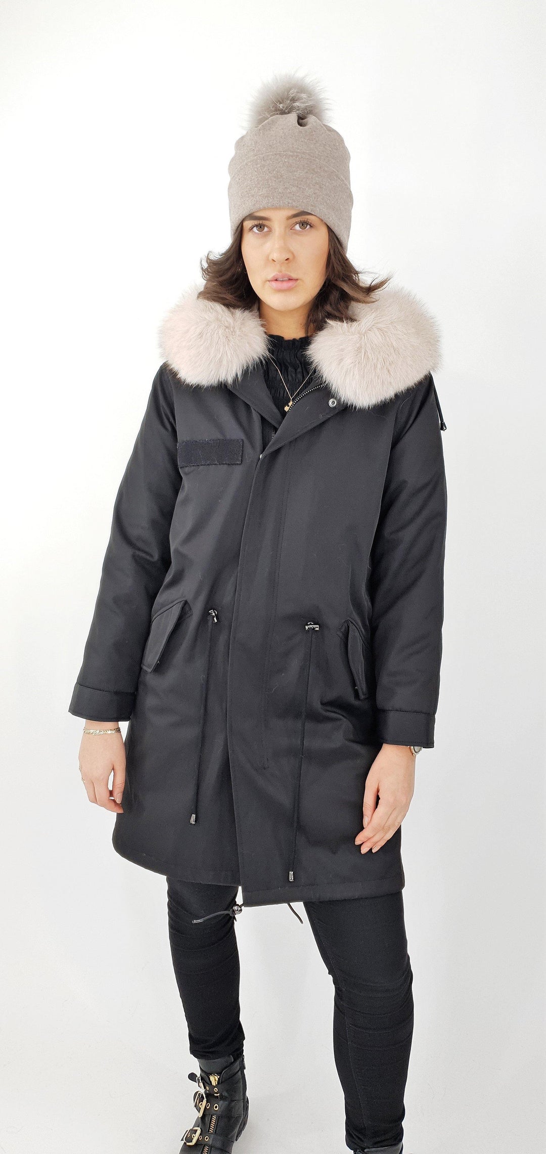 K1685, 95 cm. - Hood - Textile - Women - Black - Textile - Women - K1685, 95 cm. - Hood - Textile - Women - Black - Stampe Pels