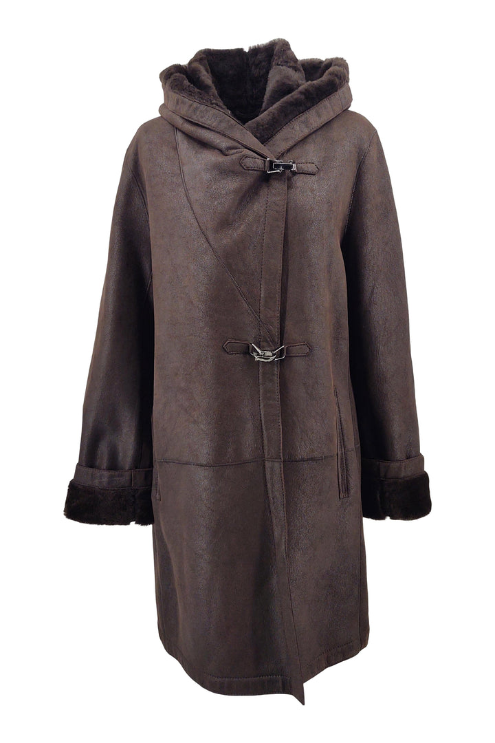 969, 90 cm. - Hood - Nappa Lamb Crack - Women - Brown / Lamme Pels - Levinsky - Kvinde | STAMPE PELS