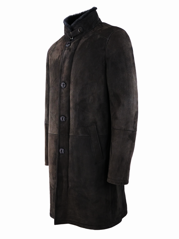 Carlo, 100 cm. - col - manteau d'agneau en daim - homme - gris