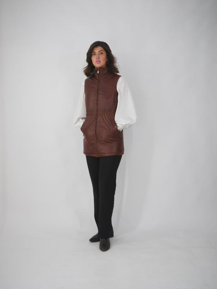 Finley - Lamb Leather Vest - Women - Dark Cognac