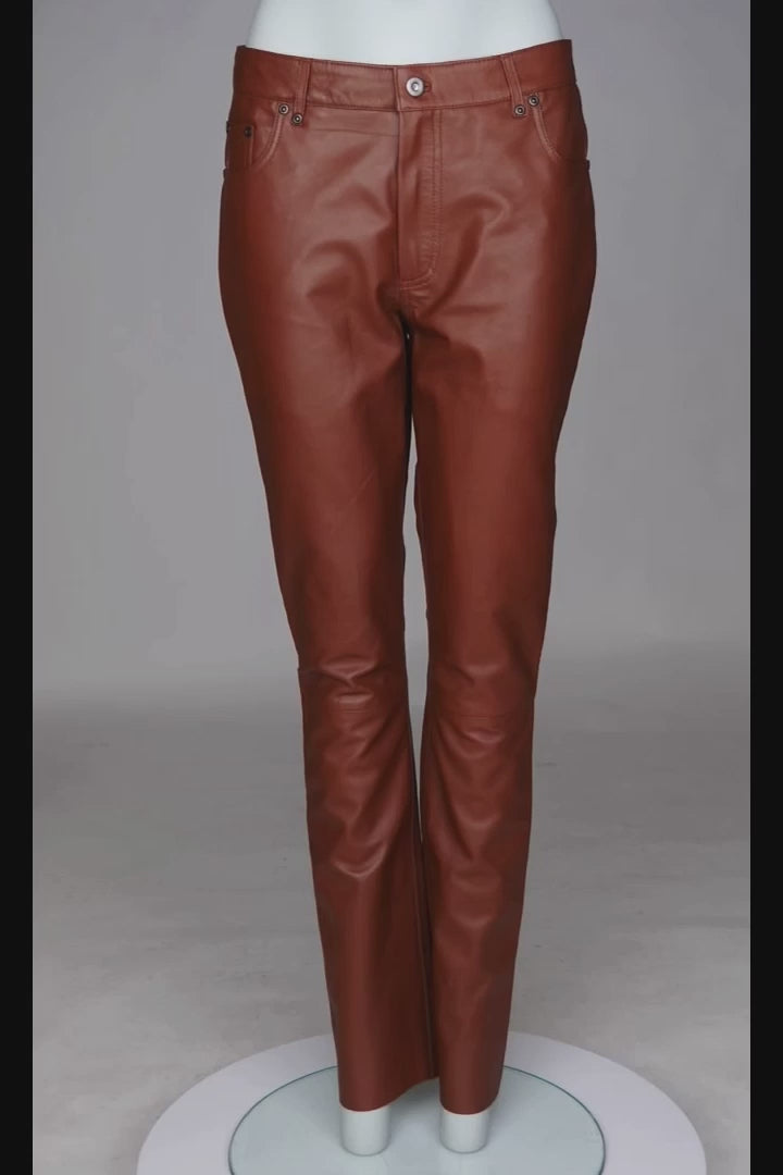 Jill Trouser - Lamm Nappa Läder - Dam - Dark Tan