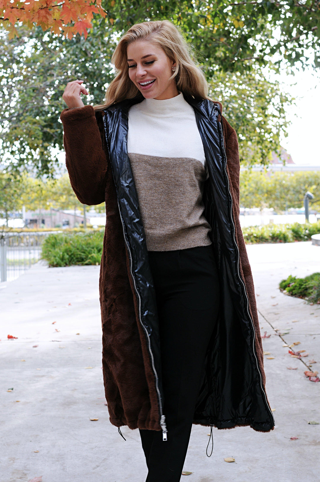 Alba, 110 cm. - Hood - 100% Faux Fur - Women - Brown - Stampe Pels