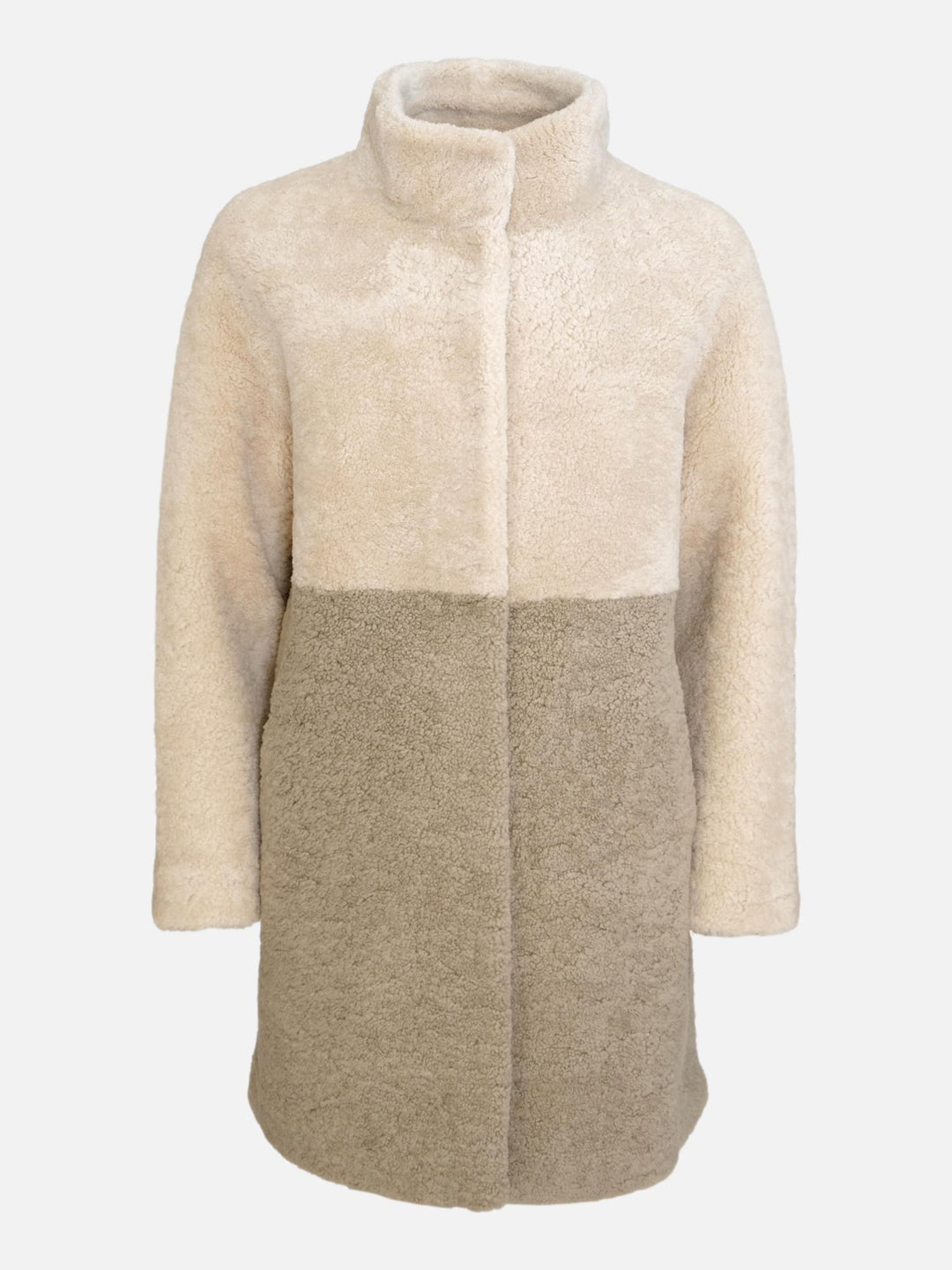 Ganaia 85 cm. - Lamme pels jakke - Dame - Beige og grå