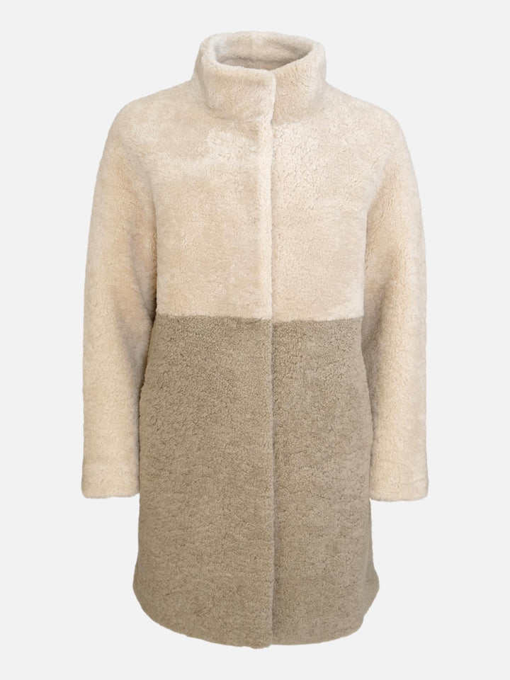 Ganaia 85 cm. - Lamme pels jakke - Dame - Beige og grå