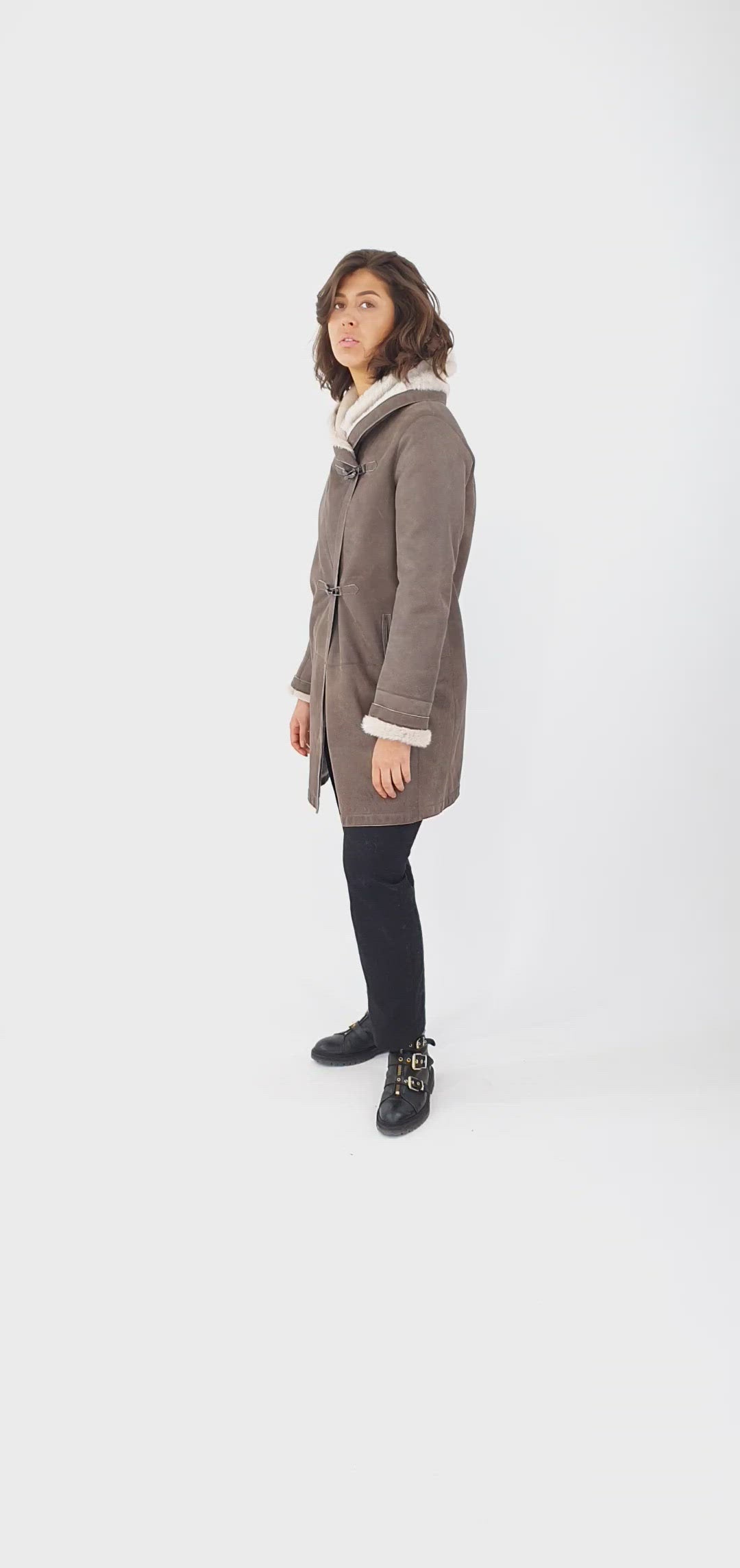 969, 90 cm. - Capuche - Nappa Lamb Crack Washed -Femme - Marron / Lamme Pels - Levinsky -Kvinde